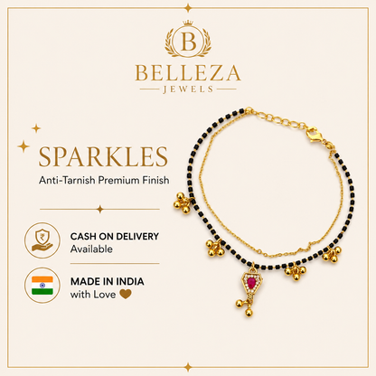 Ruby Stone with Golden Bead Charms Mangalsutra Bracelet