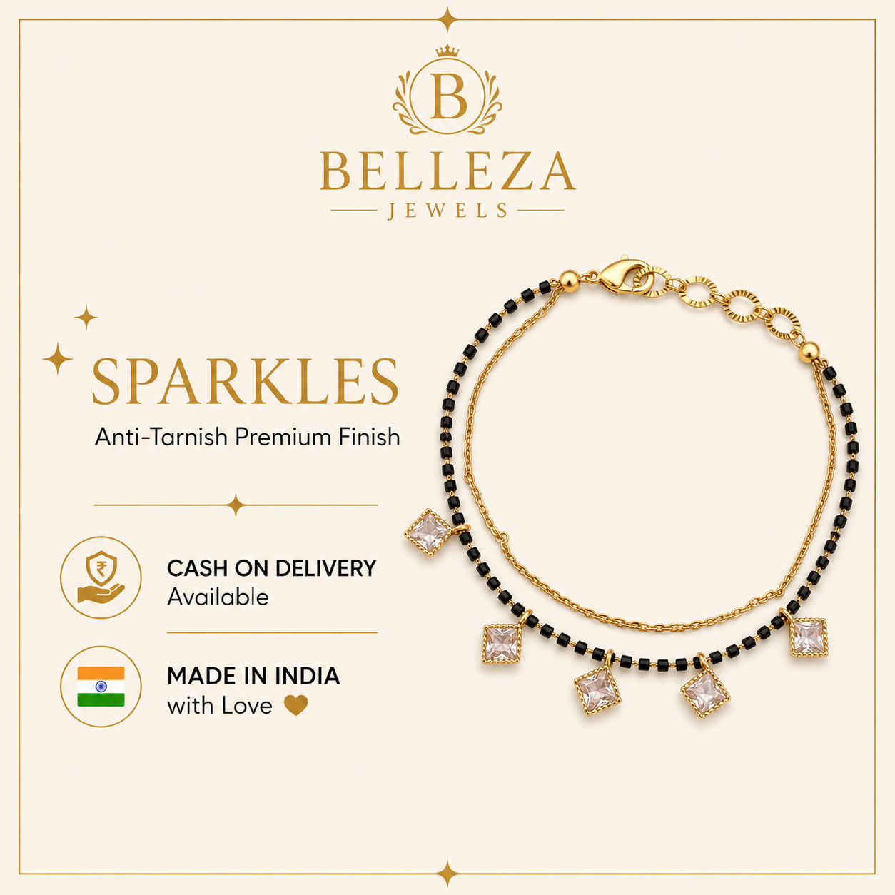 Elegant Black Bead Charm Mangalsutra Bracelet