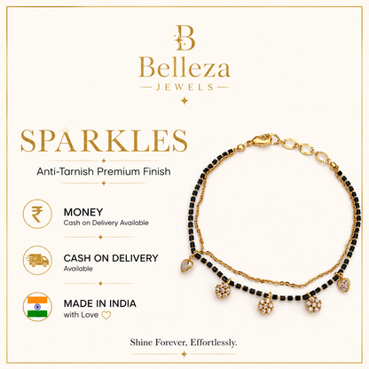 Floral Charm Black Bead Mangalsutra Bracelet