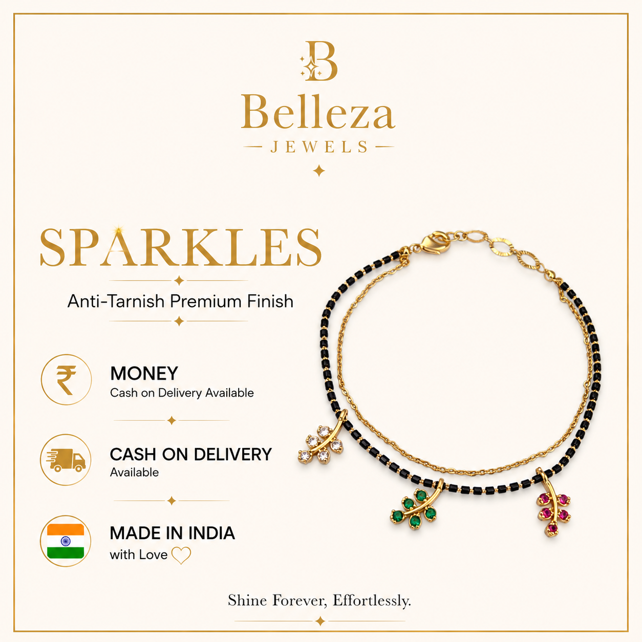 Leaf Charm Dual-Layer Mangalsutra Bracelet