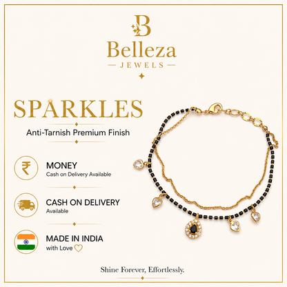 Black Stone Heart Charm Mangalsutra Bracelet
