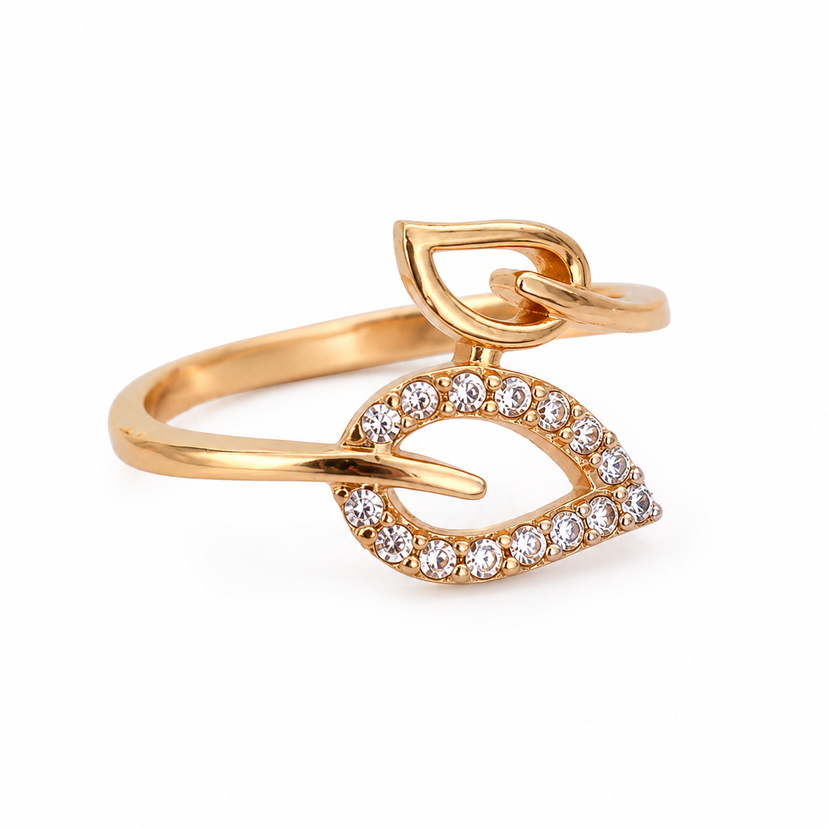 Leaf Shine Ring – American Diamond Gold-Plated Ring