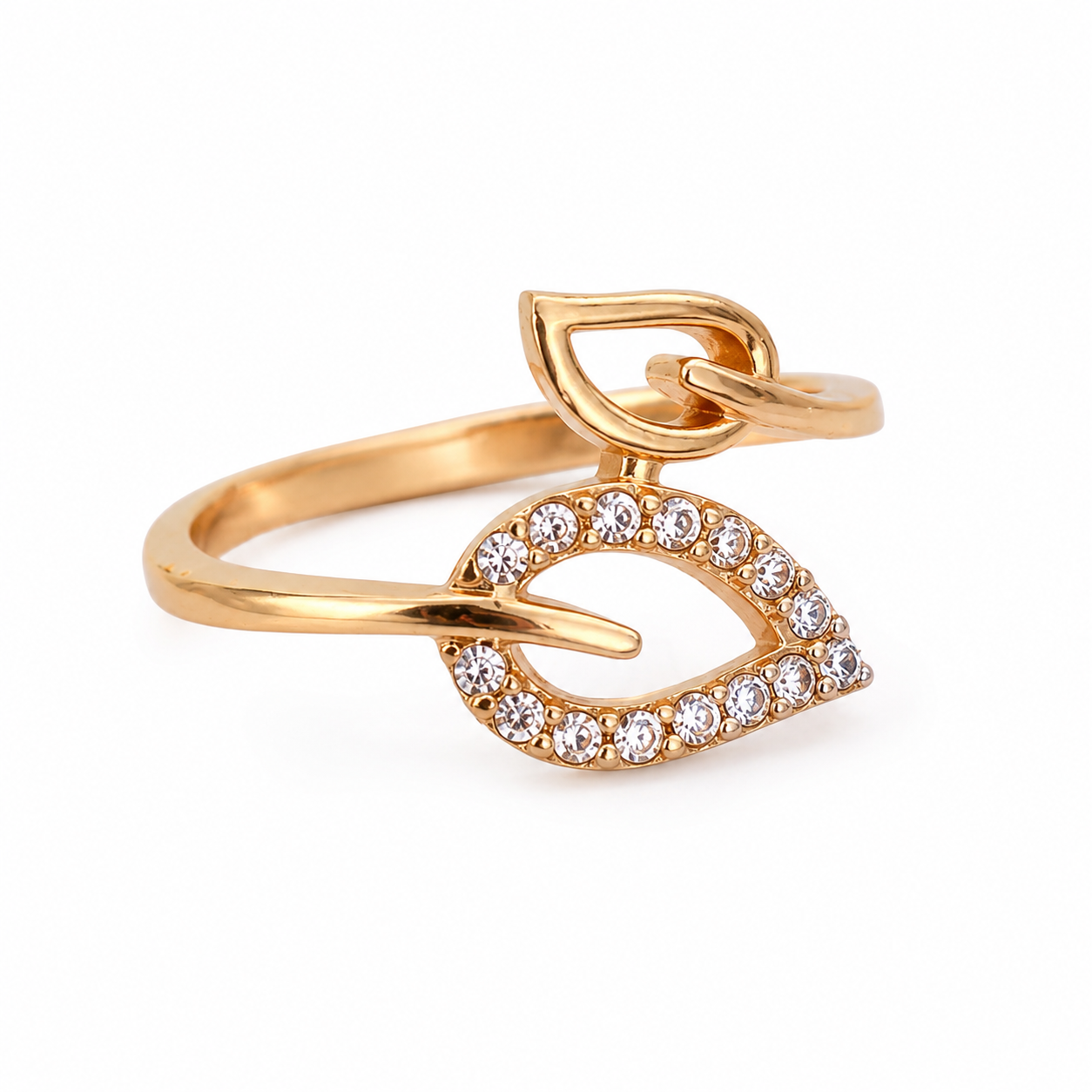Leaf Shine Ring – American Diamond Gold-Plated Ring