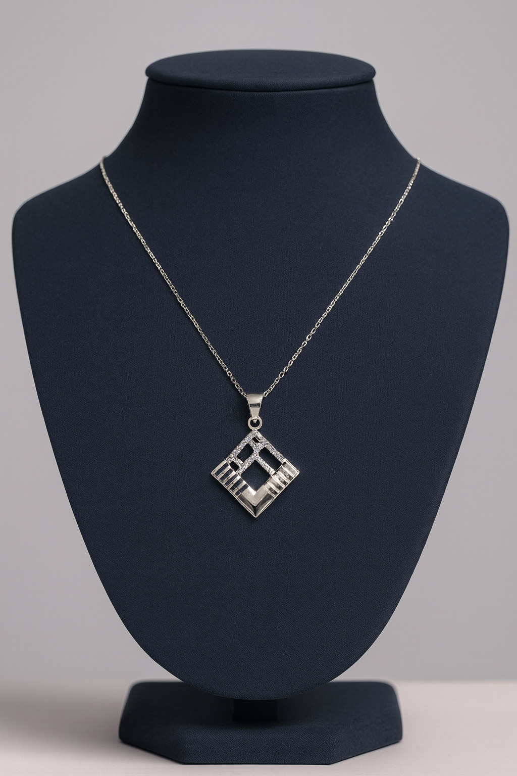 Silver Shine Geometric Square Pendant Necklace – AD Stone Minimal Chain