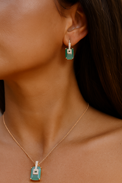 American Diamond Fancy Colour Stone Rose Gold Pendant Set