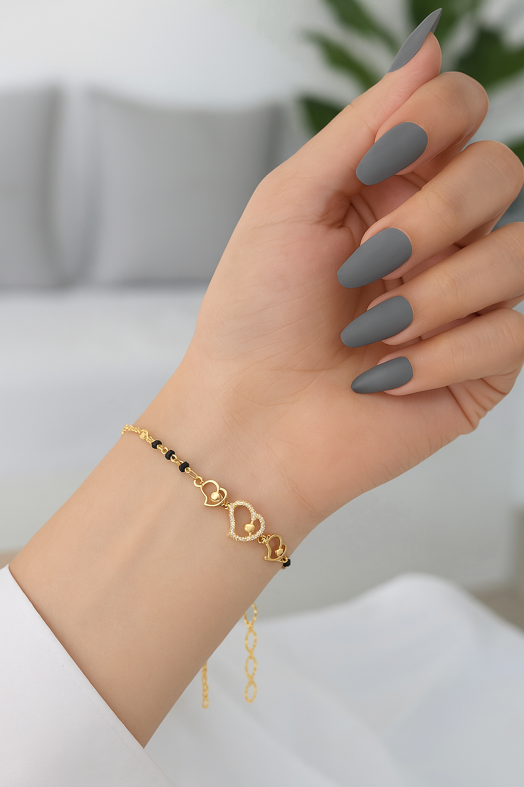 American Diamond Heart Shape High Gold Plated Hand Mangalsutra