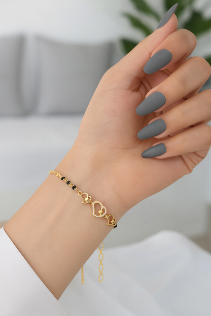 American Diamond Heart Shape High Gold Plated Hand Mangalsutra