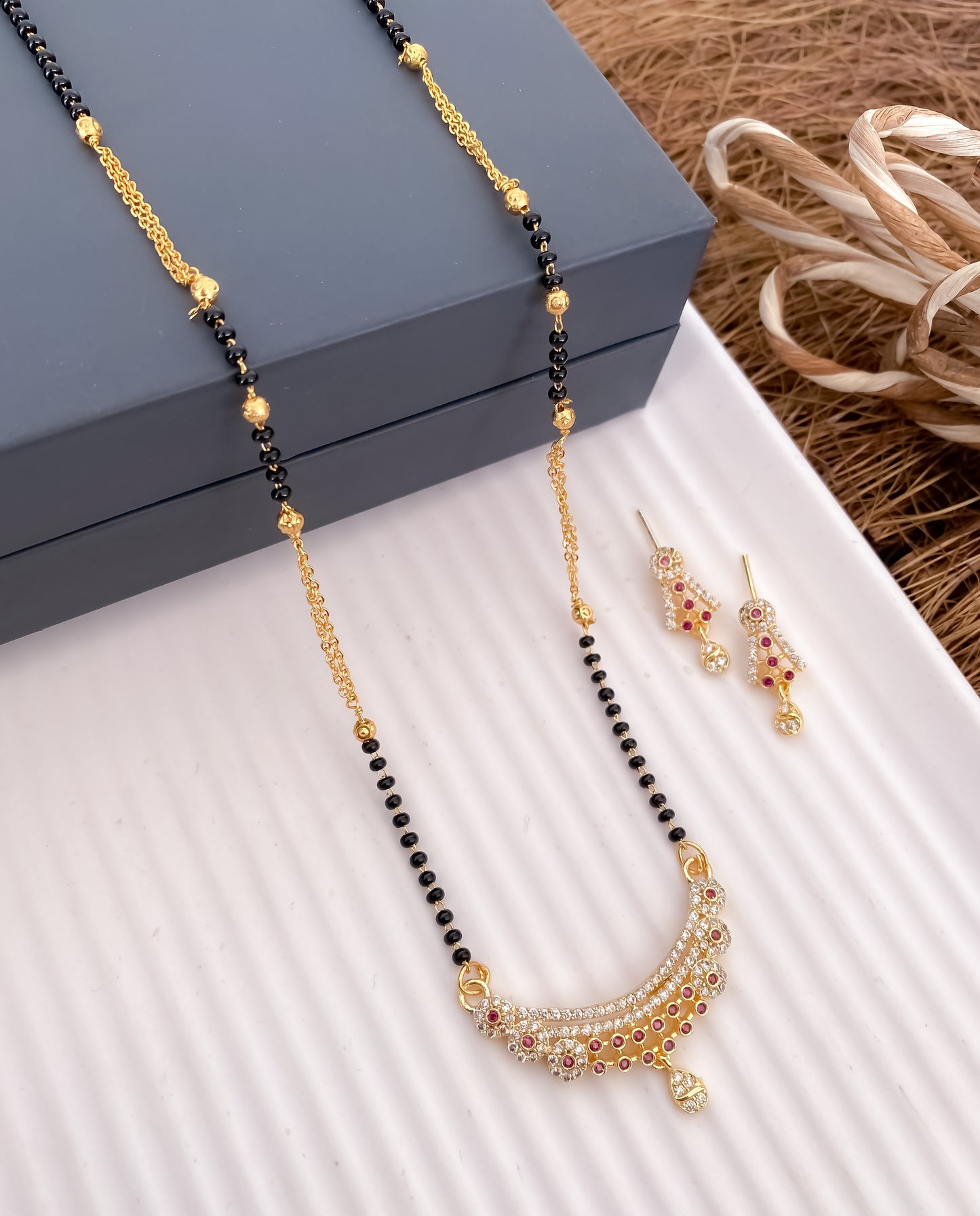 American Diamond Rose Gold Silver And Golden Pleted Fancy Mangalsutra Lengh18” Belleza Jewels