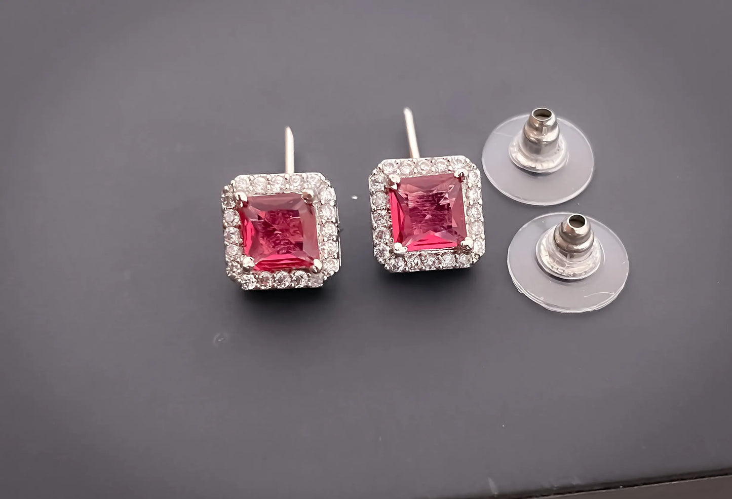 American Diamond Square All Colour Silver Plated Delicate Pendant Set - Pendant Set - Belleza Jewels