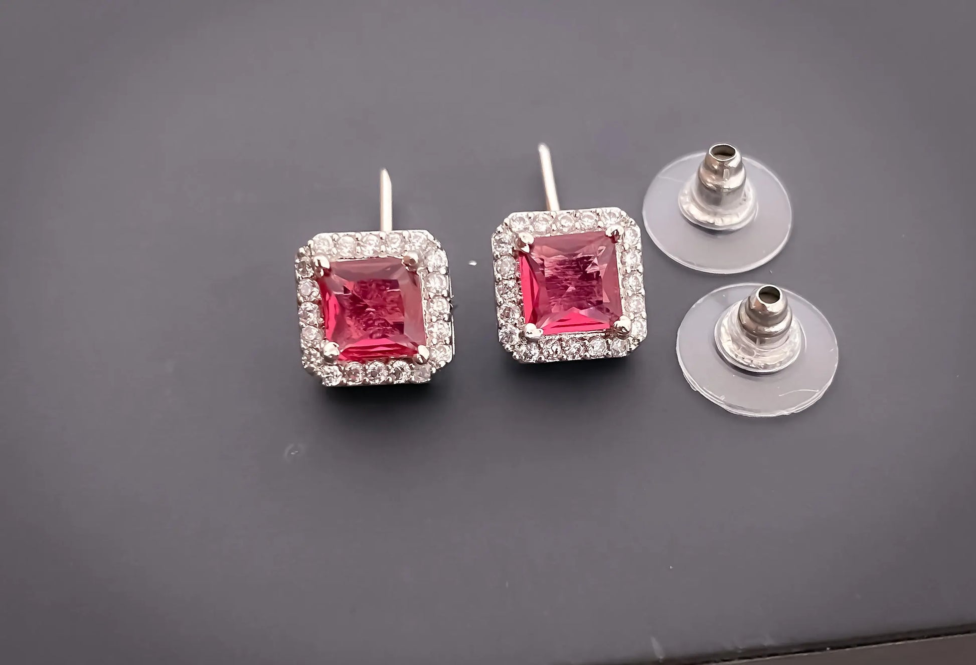 American Diamond Square All Colour Silver Plated Delicate Pendant Set - Pendant Set - Belleza Jewels