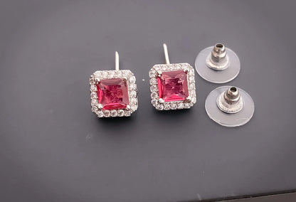 American Diamond Square All Colour Silver Plated Delicate Pendant Set - Pendant Set - Belleza Jewels