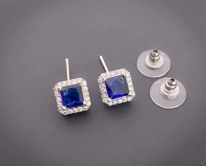 American Diamond Square All Colour Silver Plated Delicate Pendant Set - Pendant Set - Belleza Jewels