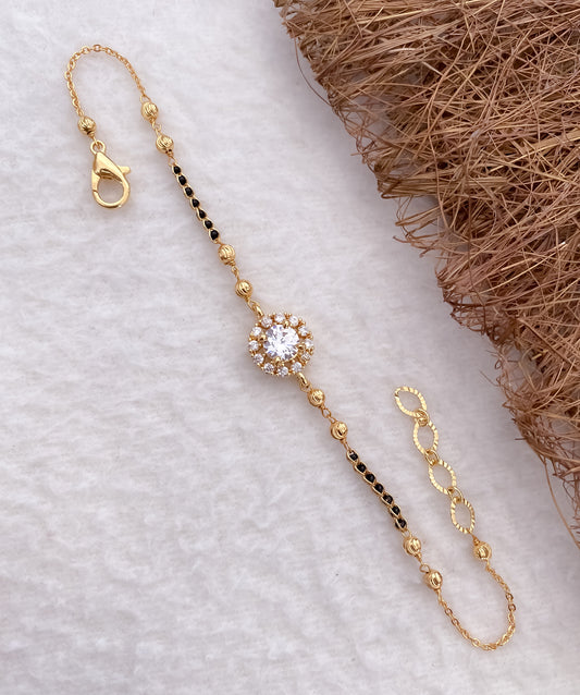 American Diamond Gold Plated Delicate Hand Mangalsutra - Belleza Jewels