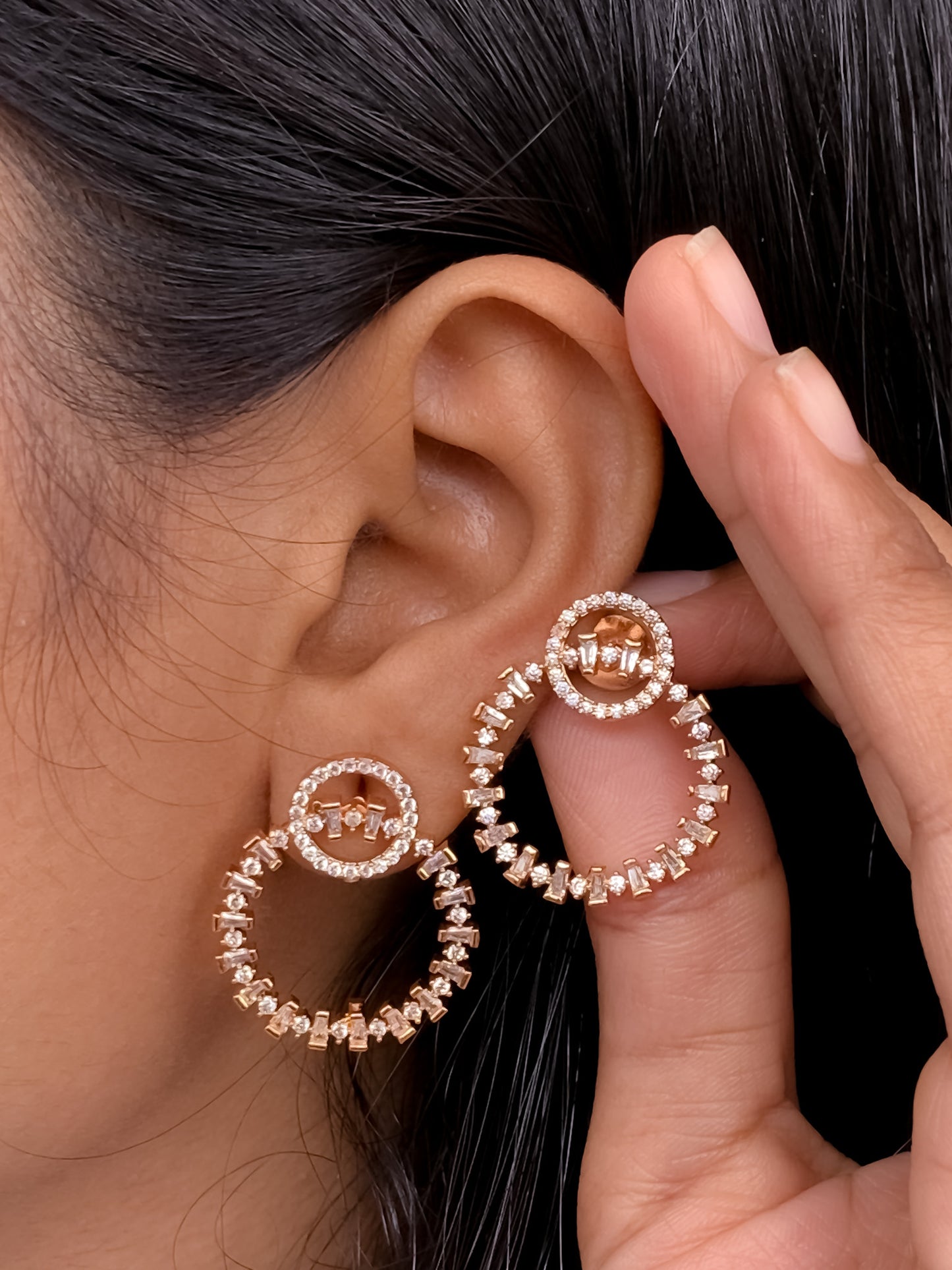 American Diamond Rose Gold Fancy Earrings Belleza Jewels