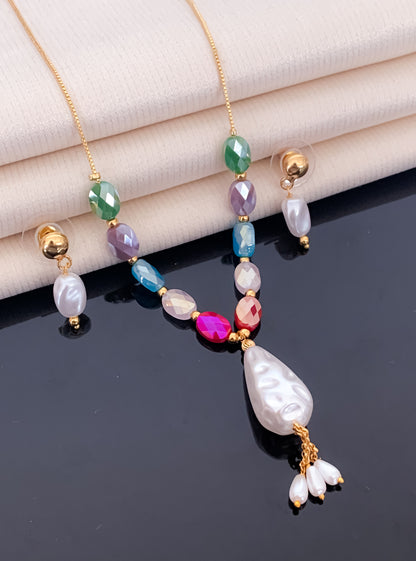 Multi Colour Fancy High Gold with Pearl Hanging Western Mala Set