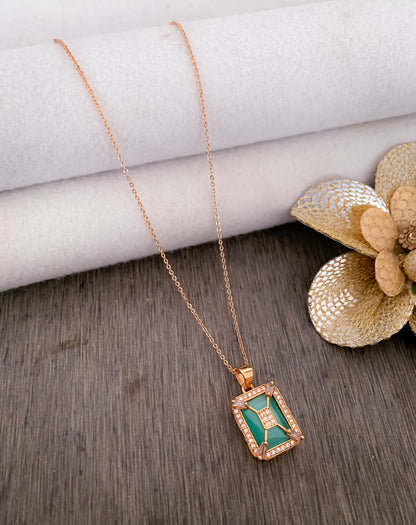 American Diamond square Rose Gold chain Pendant Necklace - Chain Pendal - Belleza Jewels