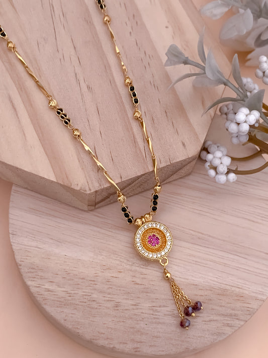 American Diamond Round High Gold Pleted Ruby Hanging Delicate Mangalsutra Belleza Jewels