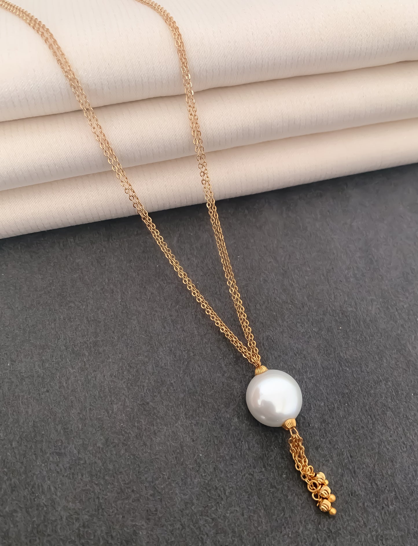 High Gold white Beads Hanging Fancy Steel Chain - Chain Pendal - Belleza Jewels