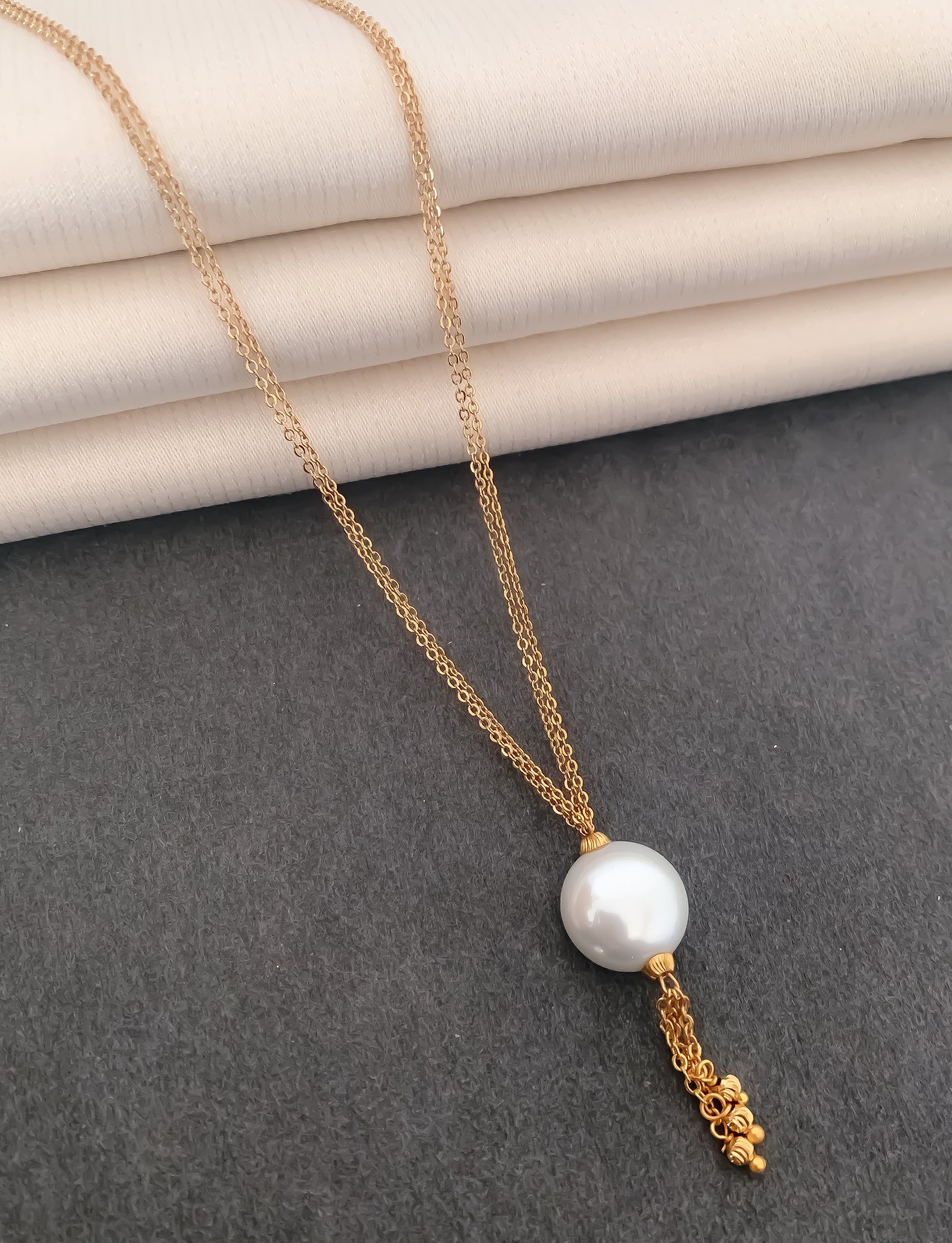 High Gold white Beads Hanging Fancy Steel Chain - Chain Pendal - Belleza Jewels