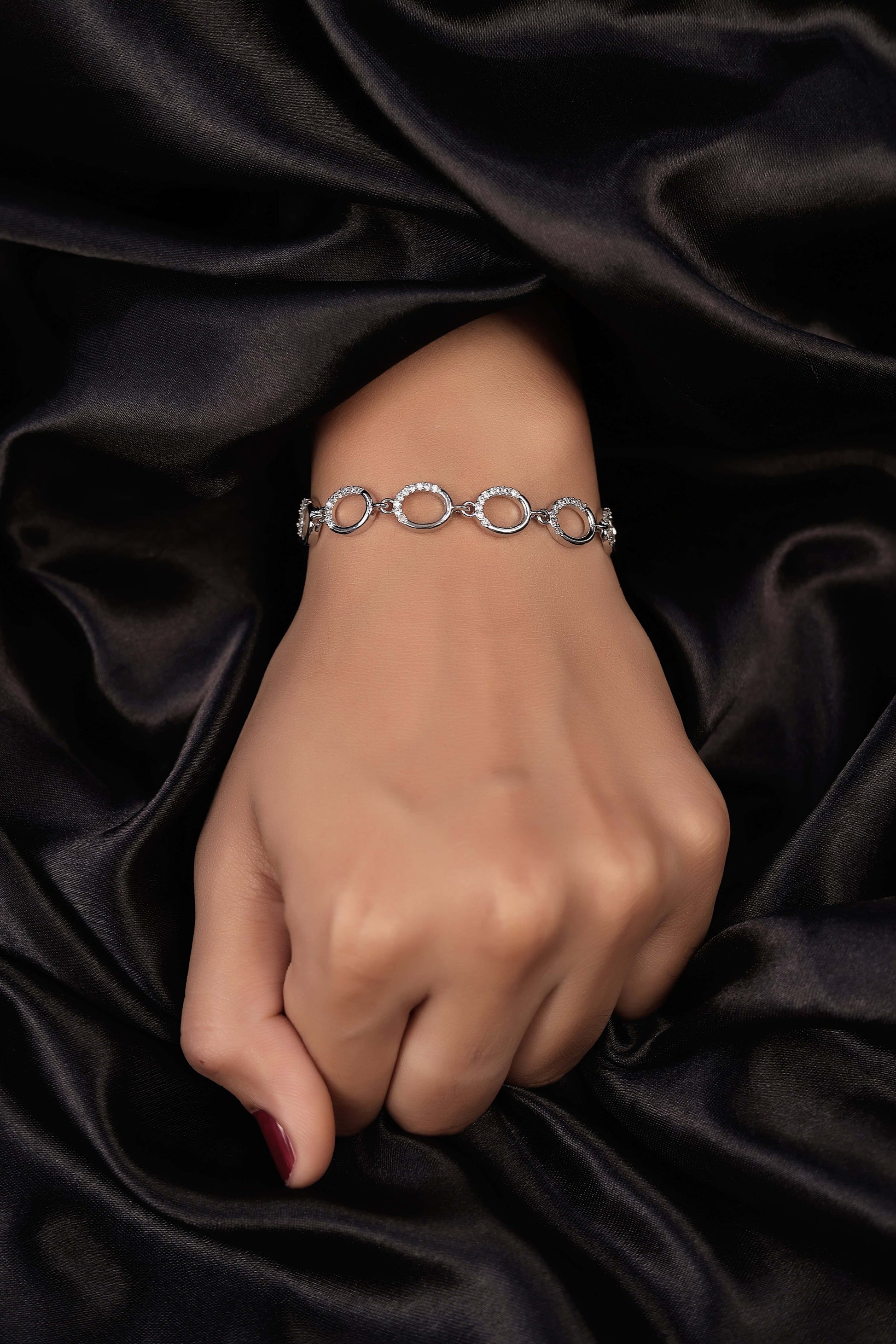 American Diamond Rose Gold Silver And Gold Plated Ovel shape Bracelet - Bracelet - Belleza Jewels