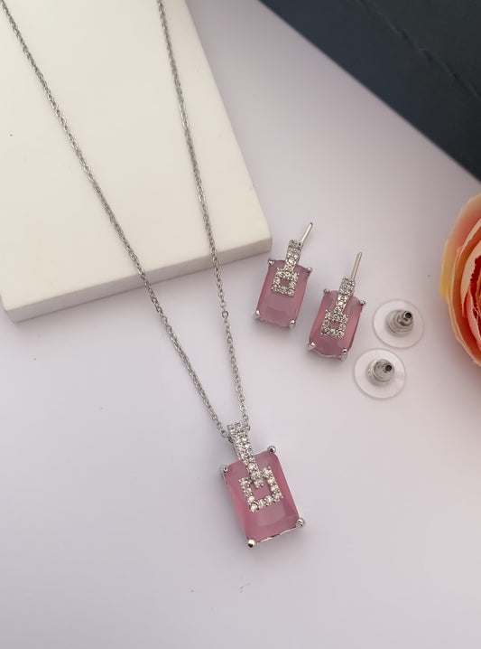 Pendant set earrings with Full pink stone