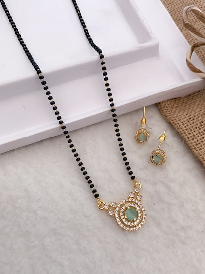 American Diamond Rose Gold Silver And Golden Plated All Colour Fancy 18” Delicate Mangalsutra With Earring Belleza Jewels