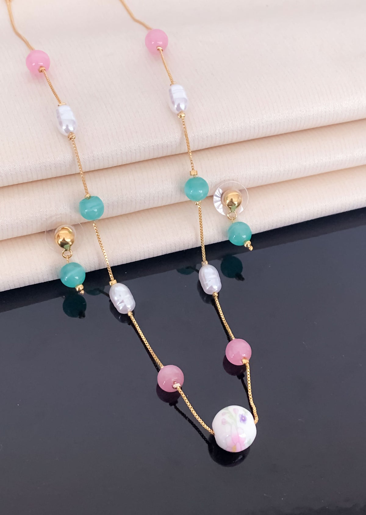 High Gold Pleted Fancy Monalisa Western Mala Set - Western Mala Set - Belleza Jewels