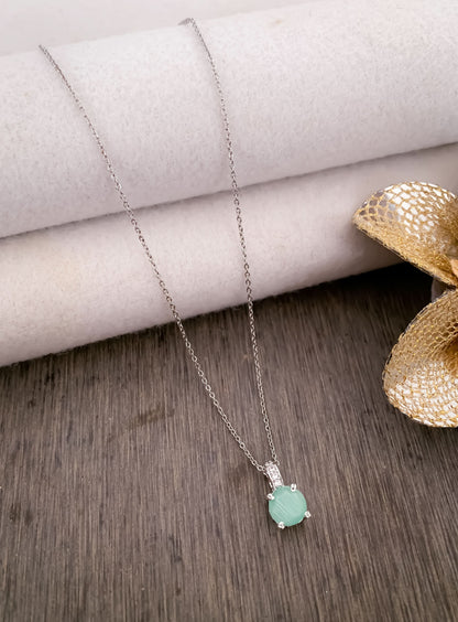 American Diamond Silver Round Single Stone multiple Colour Delicate Chain Pendant - Chain Pendal - Belleza Jewels