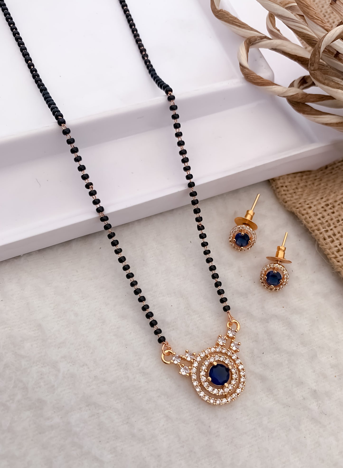 American Diamond Rose Gold Silver And Golden Plated All Colour Fancy 18” Delicate Mangalsutra With Earring Belleza Jewels