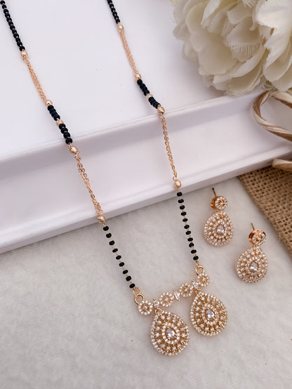 American Diamond Rose Gold Golden Silver Fancy Chain Mangalsutra 20” Belleza Jewels