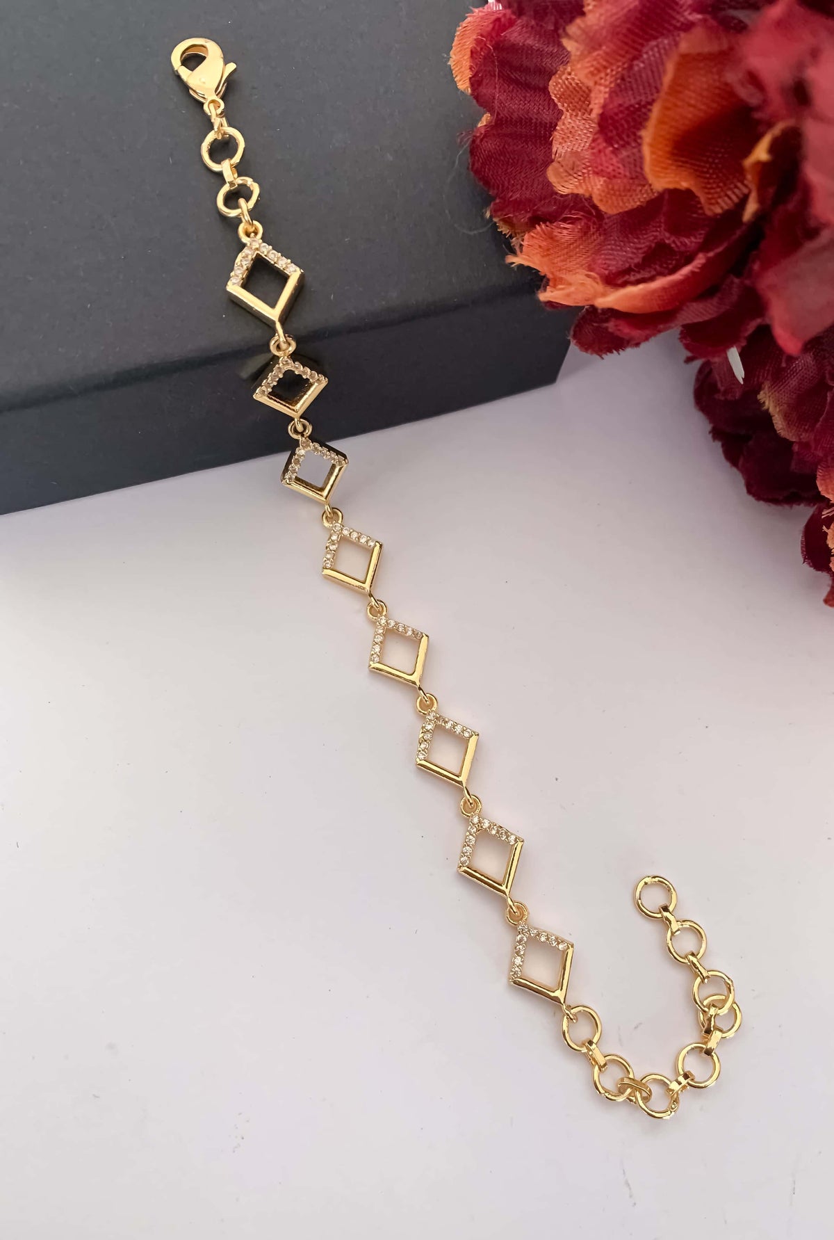 American Diamond Golden Fancy Bracelet - Bracelet - Belleza Jewels