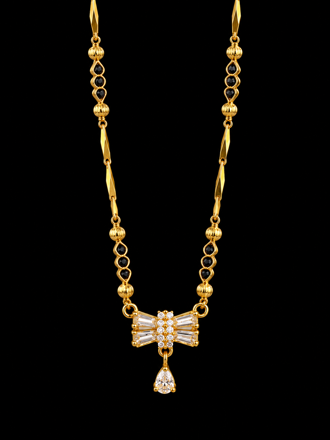 Elegant Black Beads Bow Pendant Necklace for Women | Daily & Festive Wear
