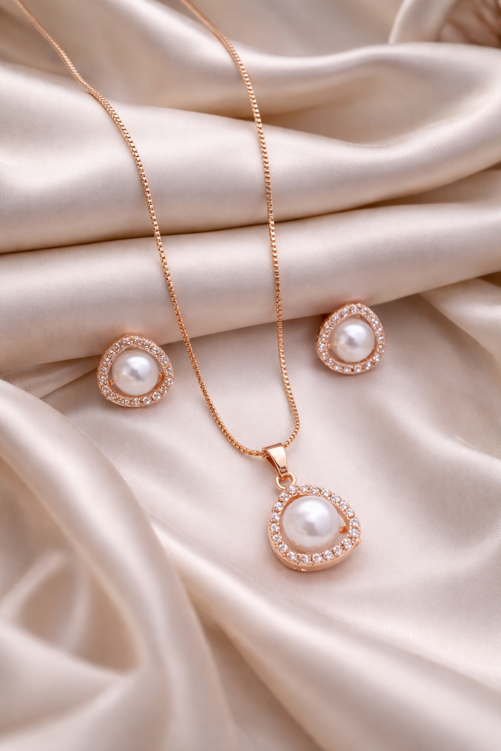 Classic Pearl Halo Pendant Necklace - Pendant Set - Belleza Jewels