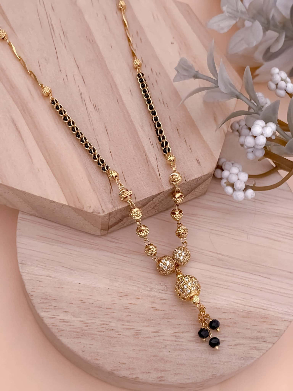 BUY 1 GET 1 FREE - American Diamond Fancy Balls High Gold Hanging Fancy Mangalsutra - Mangalsutra - Belleza Jewels