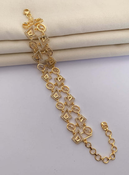American Diamond Rose Gold Silver And Gold Plated Fancy Chowki Diamond Bracelet - Bracelet - Belleza Jewels