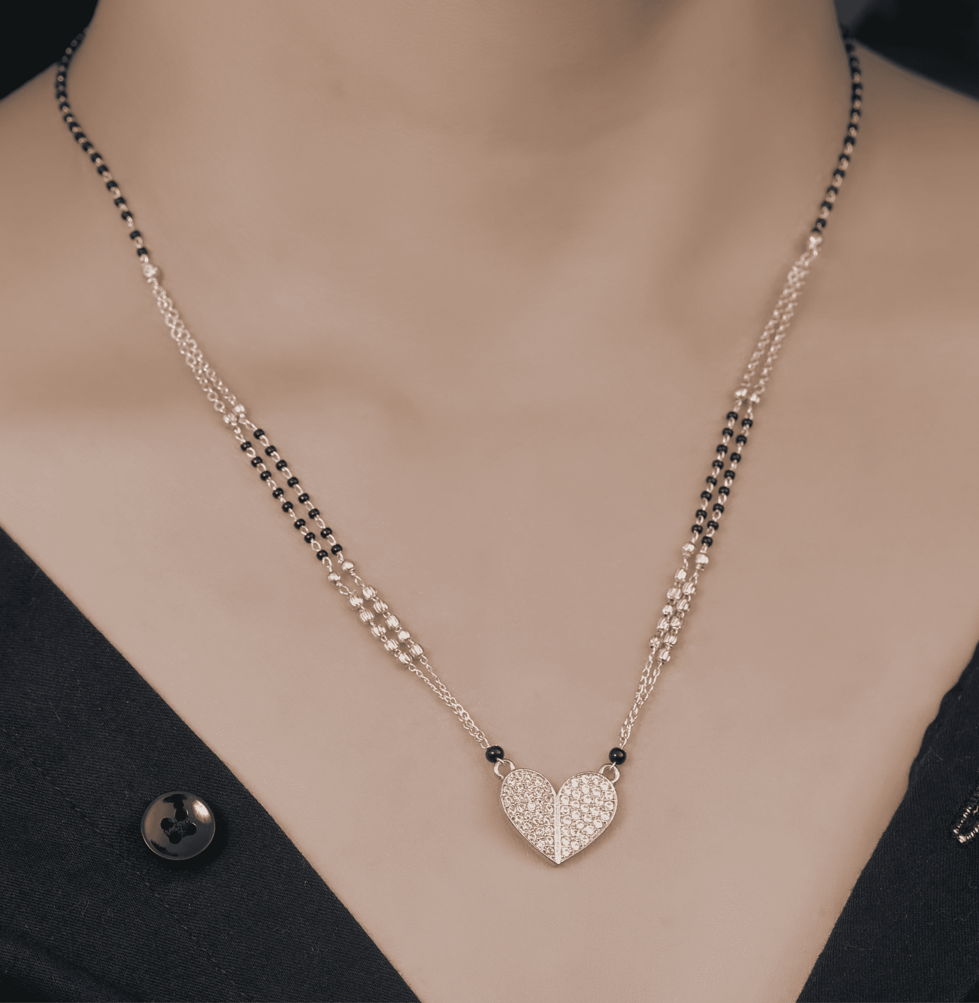 BUY 1 GET 1 FREE - American Diamond Rose Gold Plated Delicate Heart Shape Fancy Mangalsutra - Mangalsutra - Belleza Jewels