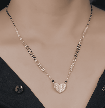 BUY 1 GET 1 FREE - American Diamond Rose Gold Plated Delicate Heart Shape Fancy Mangalsutra - Mangalsutra - Belleza Jewels