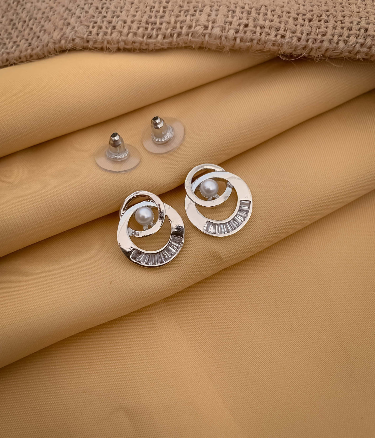 BUY 1 GET 1 FREE - Diamond With Pearl Rose Gold And Silver Earrings Tops - Tops - Belleza Jewels