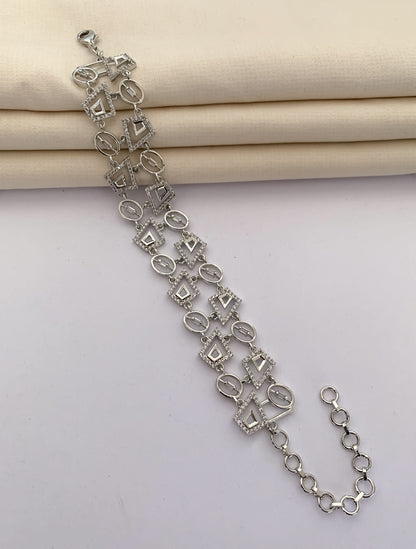 American Diamond Rose Gold Silver And Gold Plated Fancy Chowki Diamond Bracelet - Bracelet - Belleza Jewels