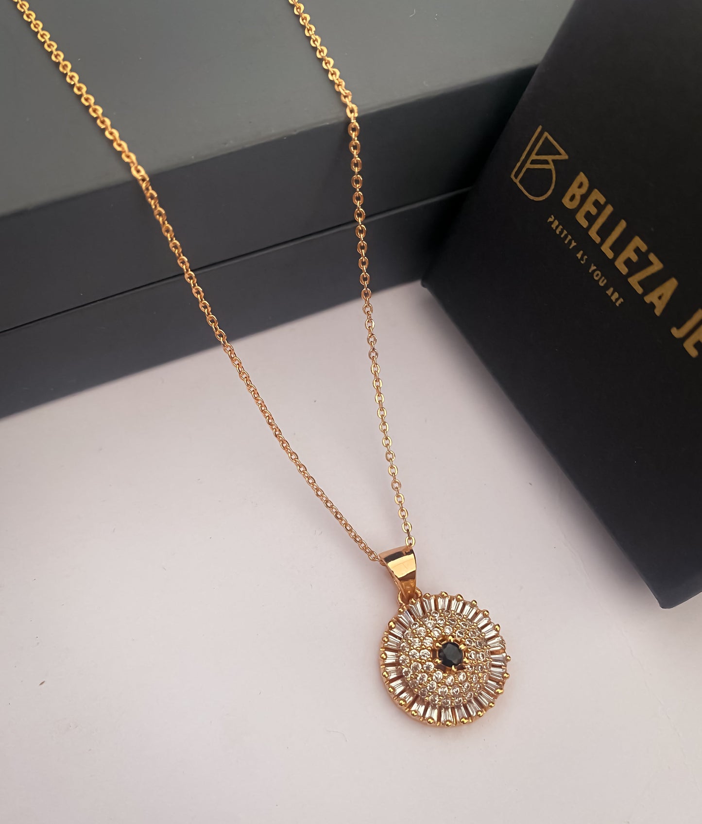 American Diamond Gold Plated Fancy Delicate Chain Pendent Necklace