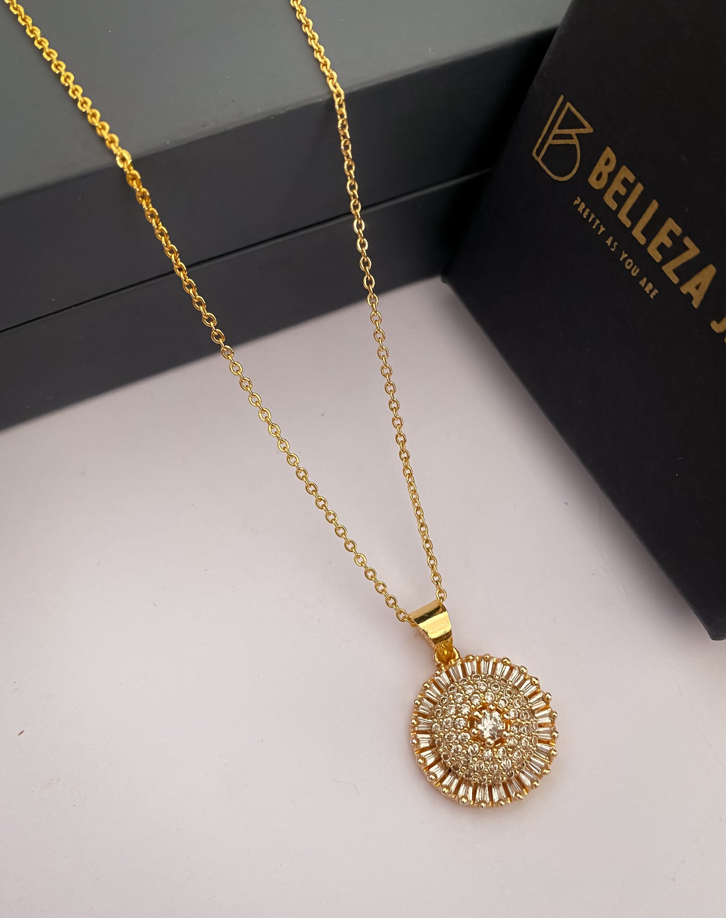 American Diamond Gold Plated Fancy Delicate Chain Pendent Necklace