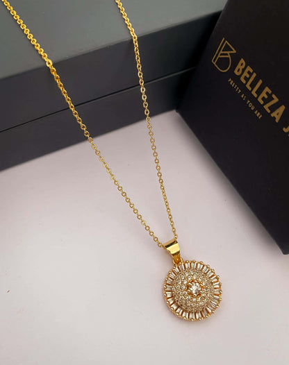 American Diamond Gold Plated Fancy Delicate Chain Pendent Necklace - Chain Pendal - Belleza Jewels