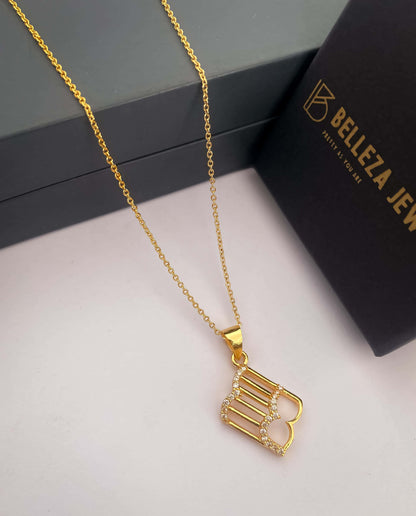 American Diamond Gold Plated Fancy Delicate Chain Pendent Necklace - Chain Pendal - Belleza Jewels