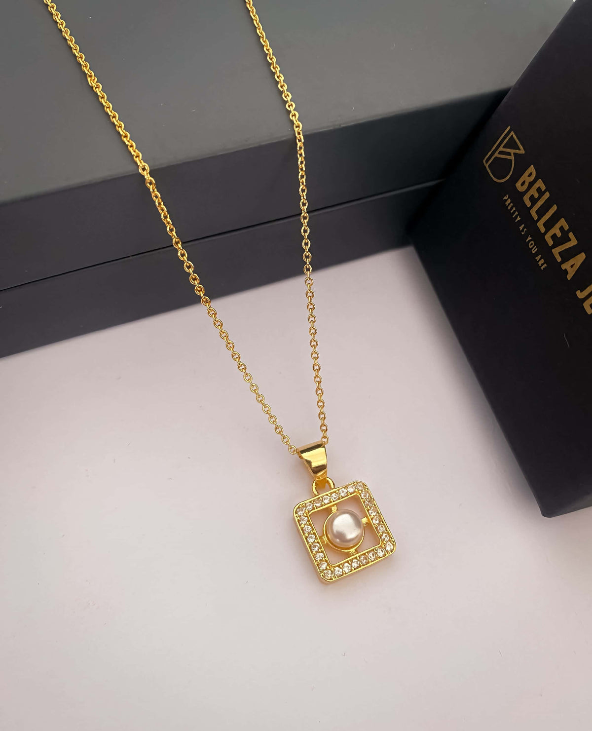 American Diamond Gold Plated Fancy Delicate Chain Pendent Necklace - Chain Pendal - Belleza Jewels
