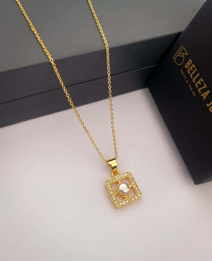 American Diamond Gold Plated Fancy Delicate Chain Pendent Necklace - Chain Pendal - Belleza Jewels