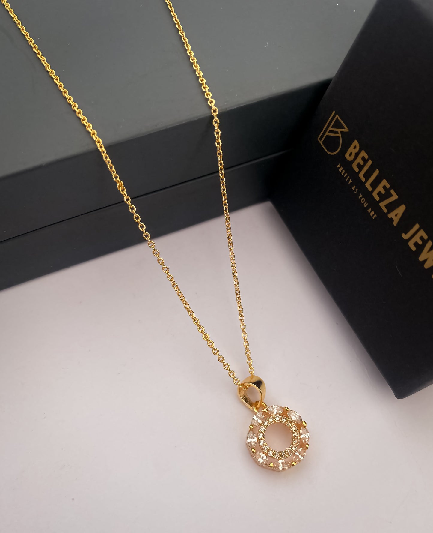 American Diamond Gold Plated Fancy Delicate Chain Pendent Necklace