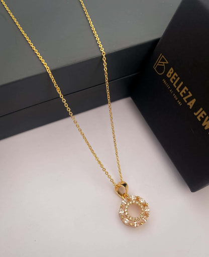 American Diamond Gold Plated Fancy Delicate Chain Pendent Necklace - Chain Pendal - Belleza Jewels