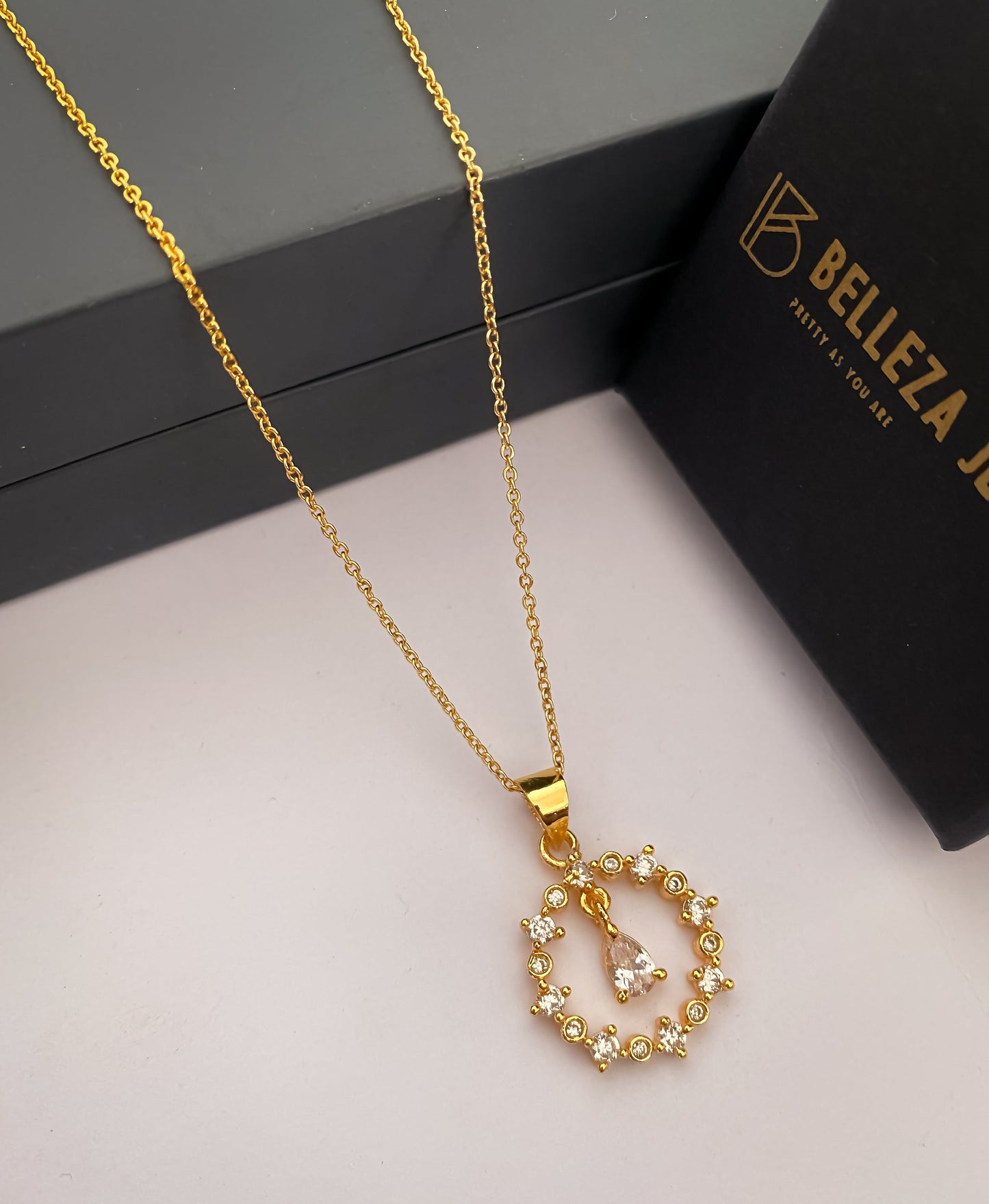 American Diamond Gold Plated Fancy Delicate Chain Pendent Necklace