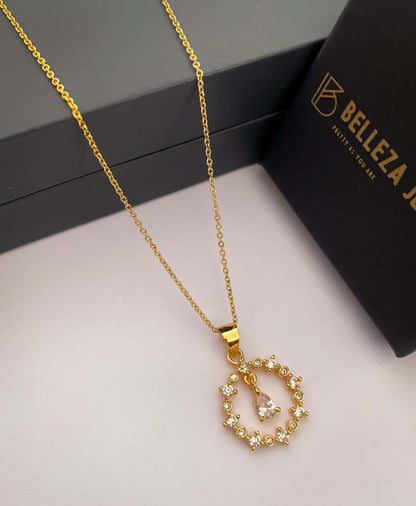American Diamond Gold Plated Fancy Delicate Chain Pendent Necklace - Chain Pendal - Belleza Jewels