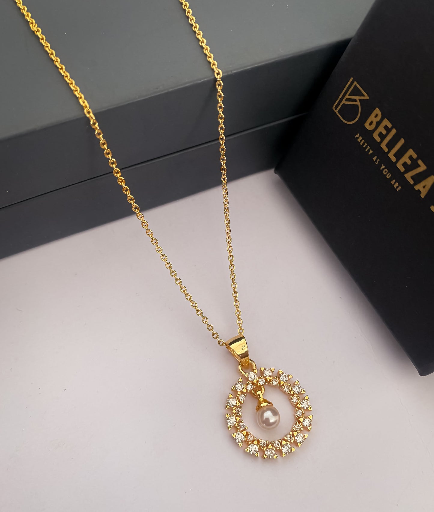 American Diamond Gold Plated Fancy Delicate Chain Pendent Necklace